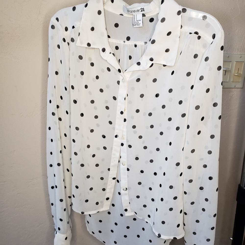 Polka dot high low button down blouse
